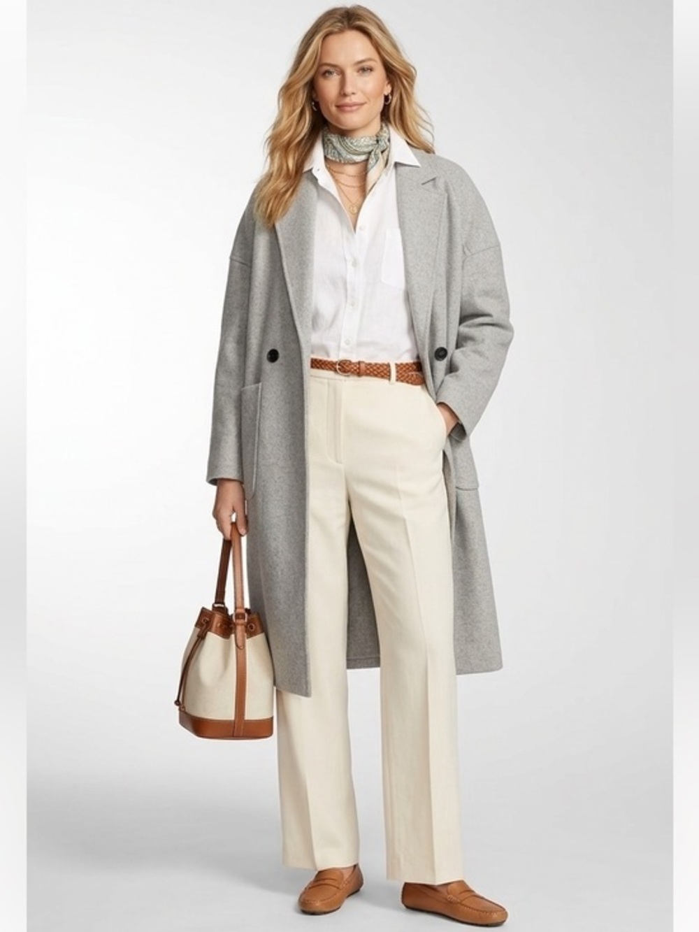 Belle & Bloom Grey Marle Double Breasted Wool Blend Coat Size Medium Oversized